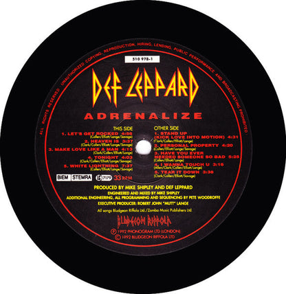 Def Leppard – Adrenalize - ORIGINAL 1992 ISSUE VINYL LP