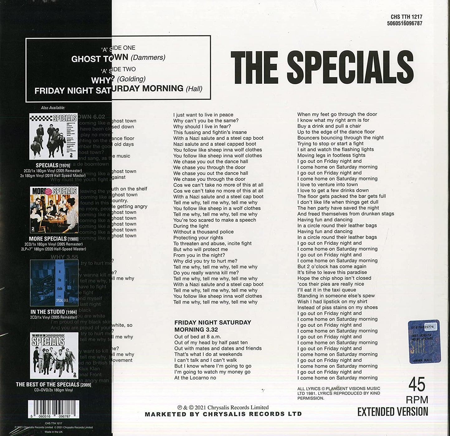 The Specials - Ghost Town - 180 GRAM 12" VINYL - HALF SPEED MASTER - 40th ANNIVERSARY