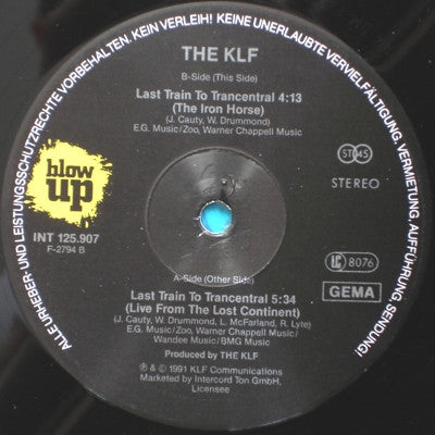 The KLF ‎– Last Train To Trancentral (Live From The Lost Continent) - VINYL 12"