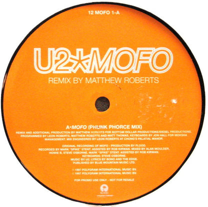 U2 ‎– Mofo - PROMO Only Issue VINYL 12" in Custom Die Cut Cover